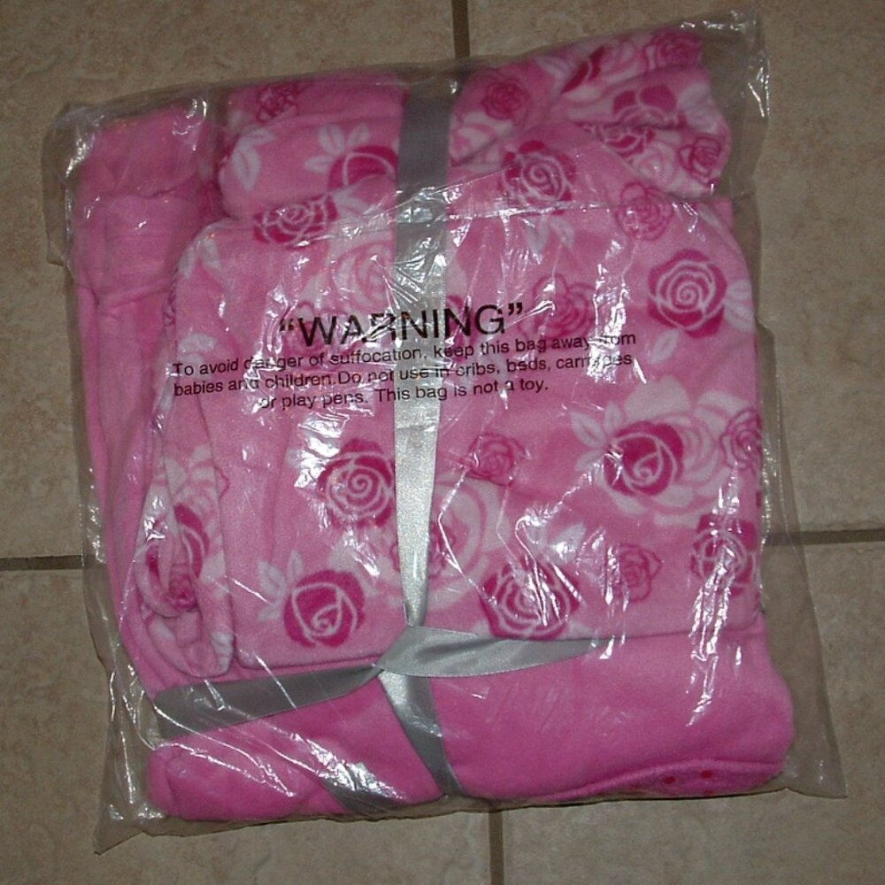 NEW NIP Pink Floral Plus Sz 3X Soft Fleece Comfy Pajama Lounge 3 Pc Set BLAIR - Picture 3 of 3